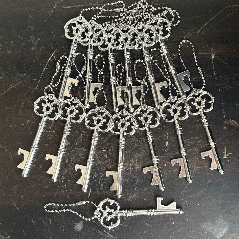 Lot 14 Ornate Antique Style Skeleton Key Bottle Opener Silver Tone Gift Wedding